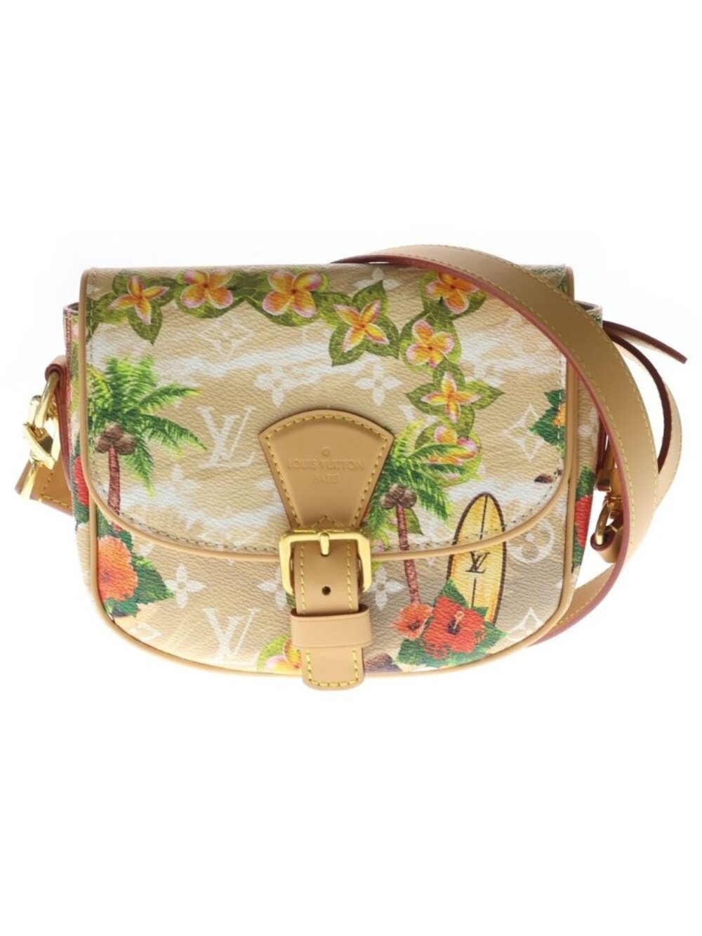 Louis Vuitton Monogram Surf Montsouris Messenger PM Shoulder Bag Beige Leather